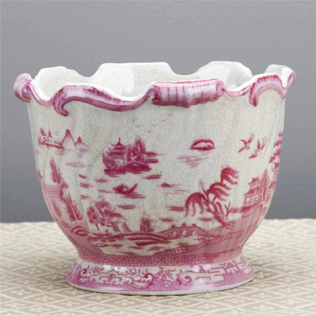 Pink and White Willow Porcelain Round Planter