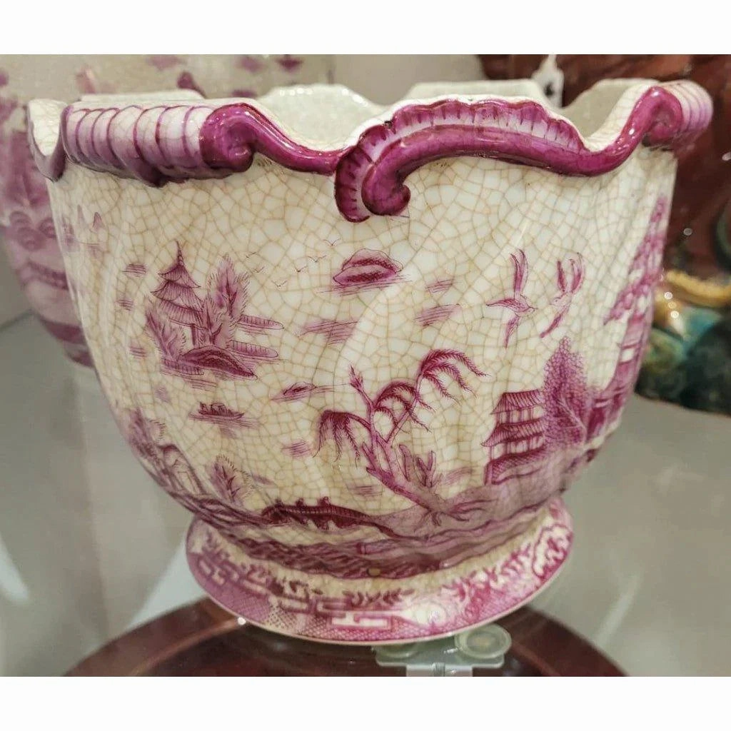 Pink and White Willow Porcelain Round Planter