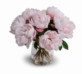 Pink Faux Peony Bouquet in Glass Cylinder home display ornament