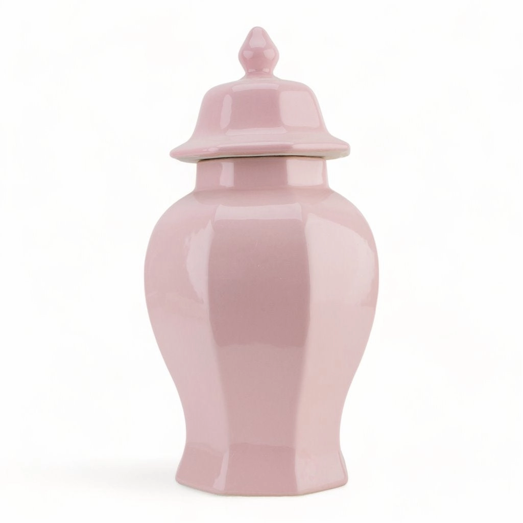 Pink Octagonal Lidded Mantel Jar home display ornament