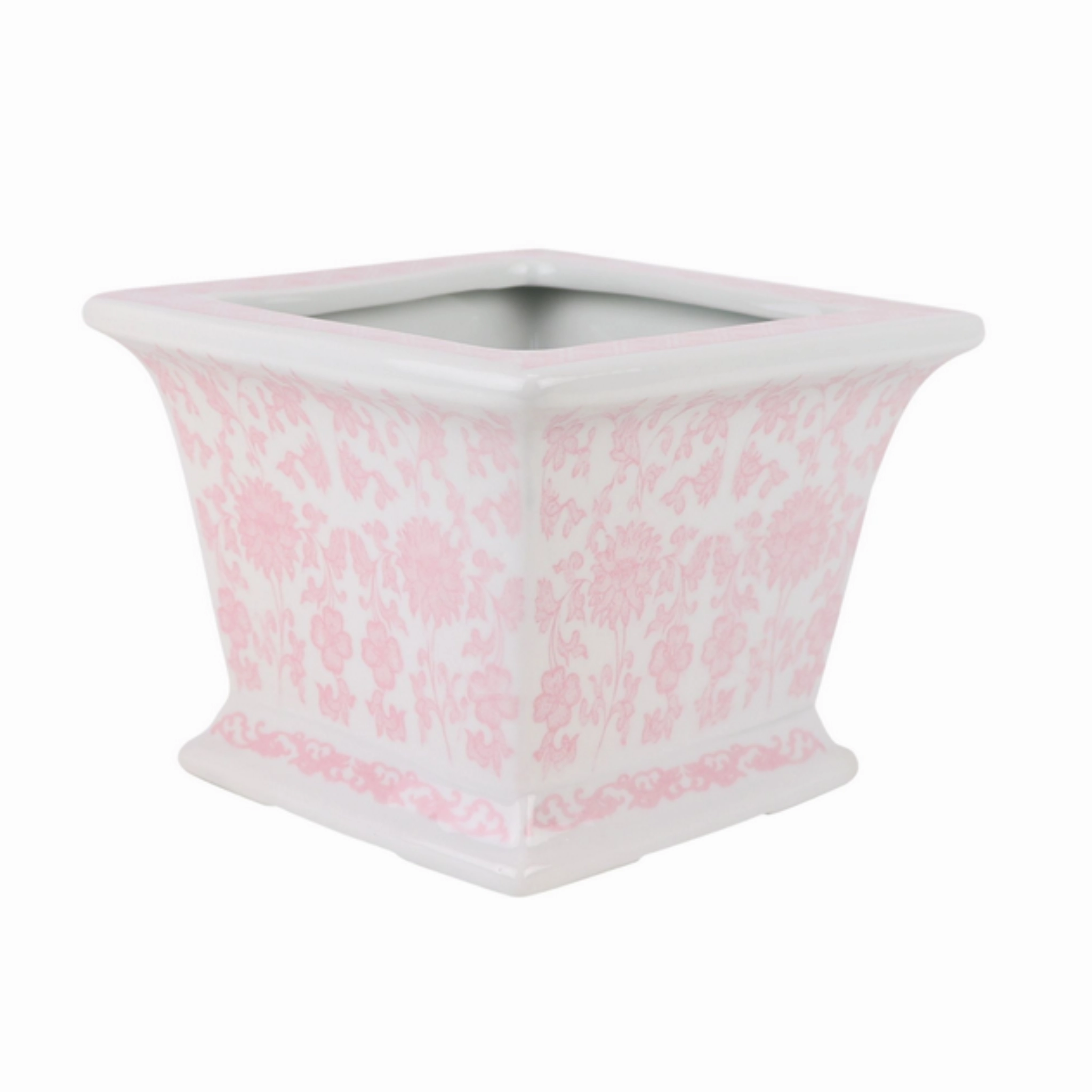 Pink Square Floral Planter