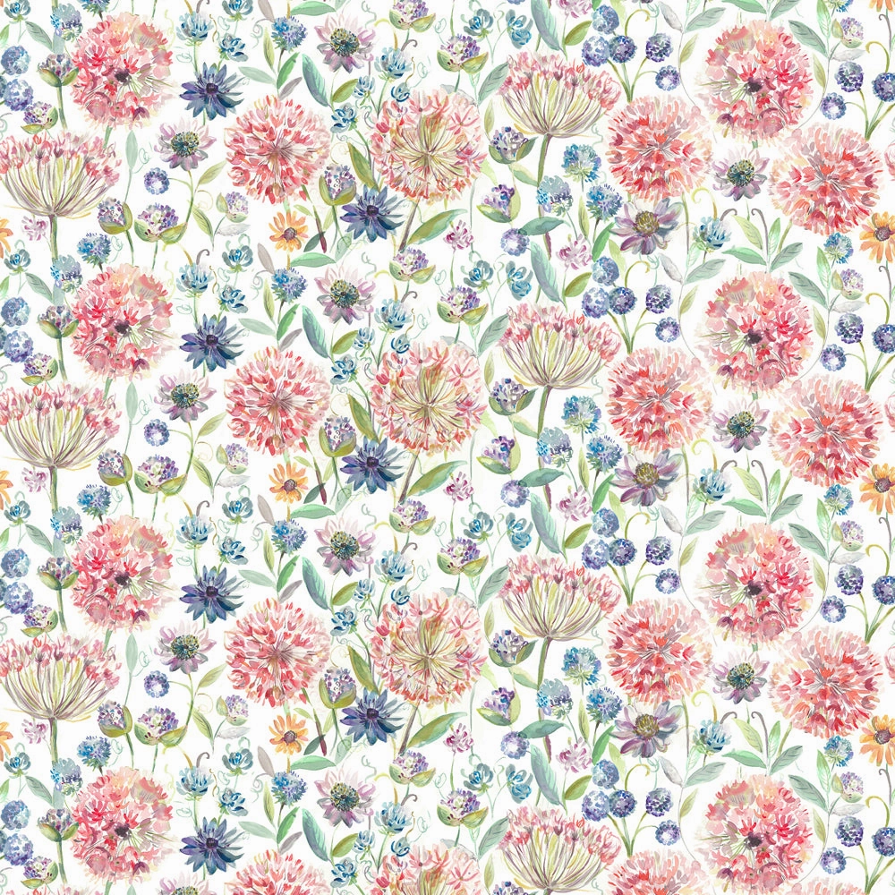 Pom Pom Floral Printed Linen Fabric (By The Metre) Cream