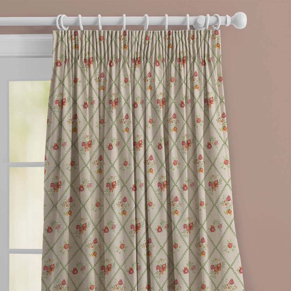 Pomegranate Trellis Printed Cotton Fabric Cream