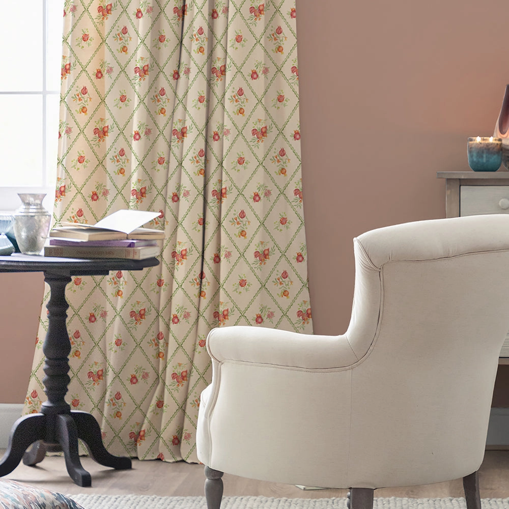 Pomegranate Trellis Printed Cotton Fabric Cream