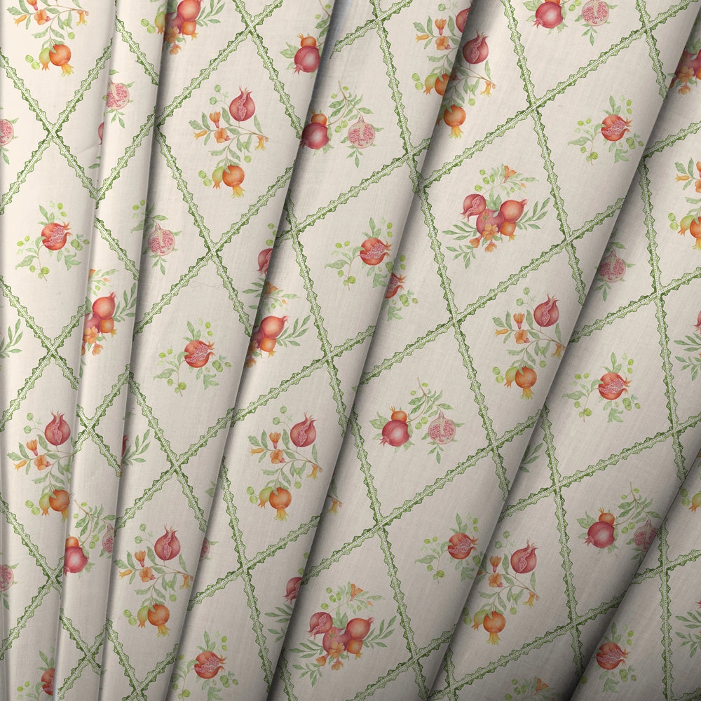 Pomegranate Trellis Printed Cotton Fabric Cream