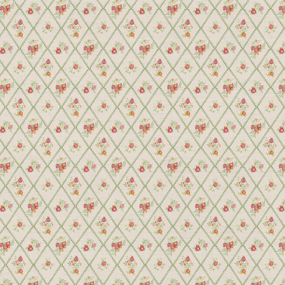 Pomegranate Trellis Printed Cotton Fabric Cream