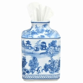 Porcelain Blue & White Chinoiserie Square Tissue Box Cover home display ornament