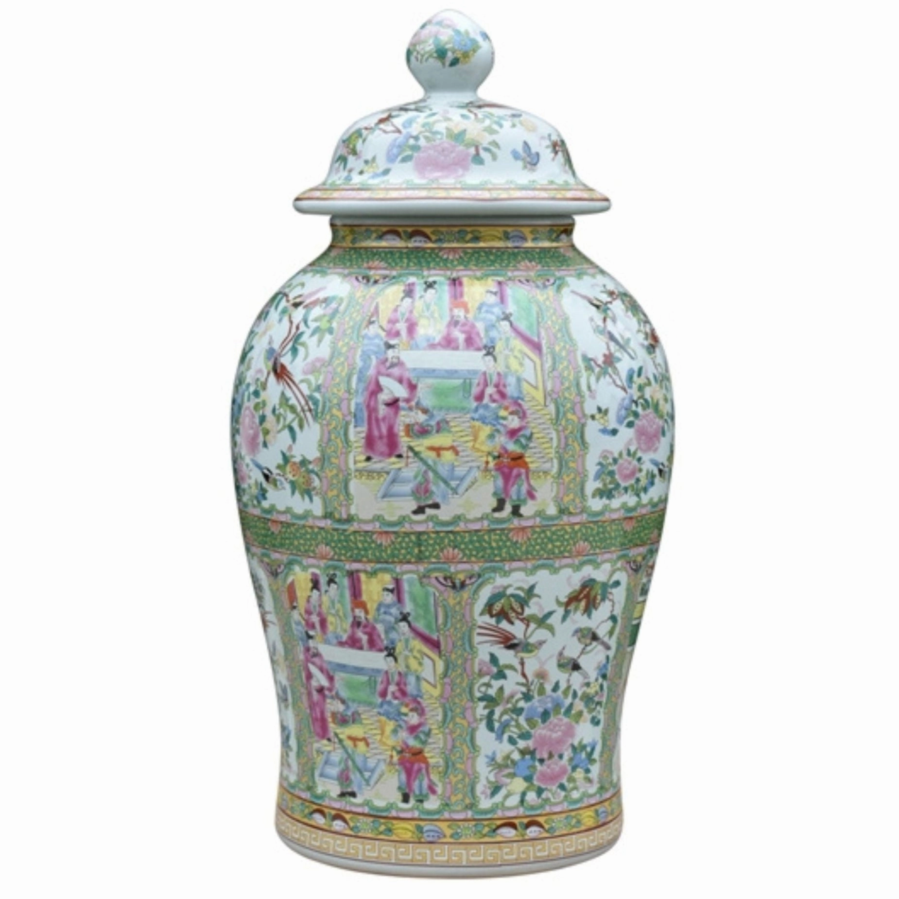 Porcelain Blue and Rose Medallion Temple Jar home display ornament