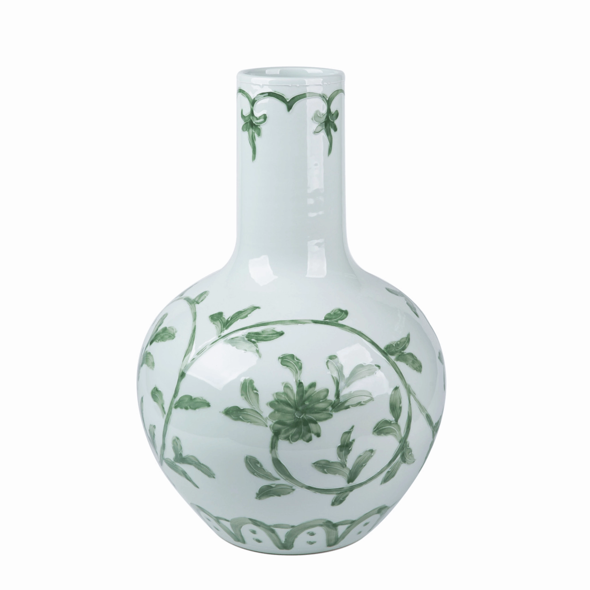 Porcelain Celadon Green Vine Globular Vase