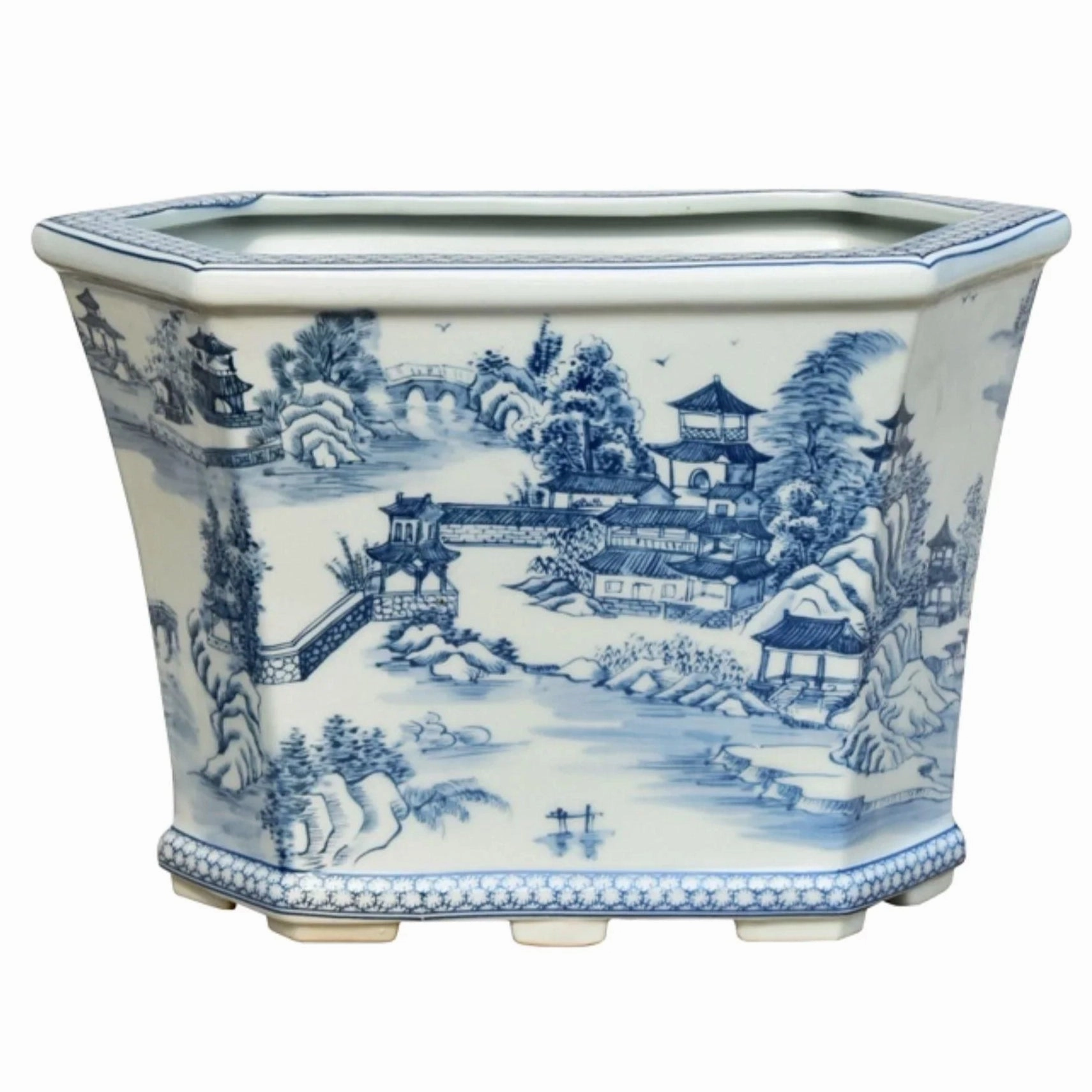 Porcelain Chinoiserie Toile Cachepot home display ornament
