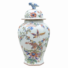 Porcelain Floral Lidded Hex Jar home display ornament
