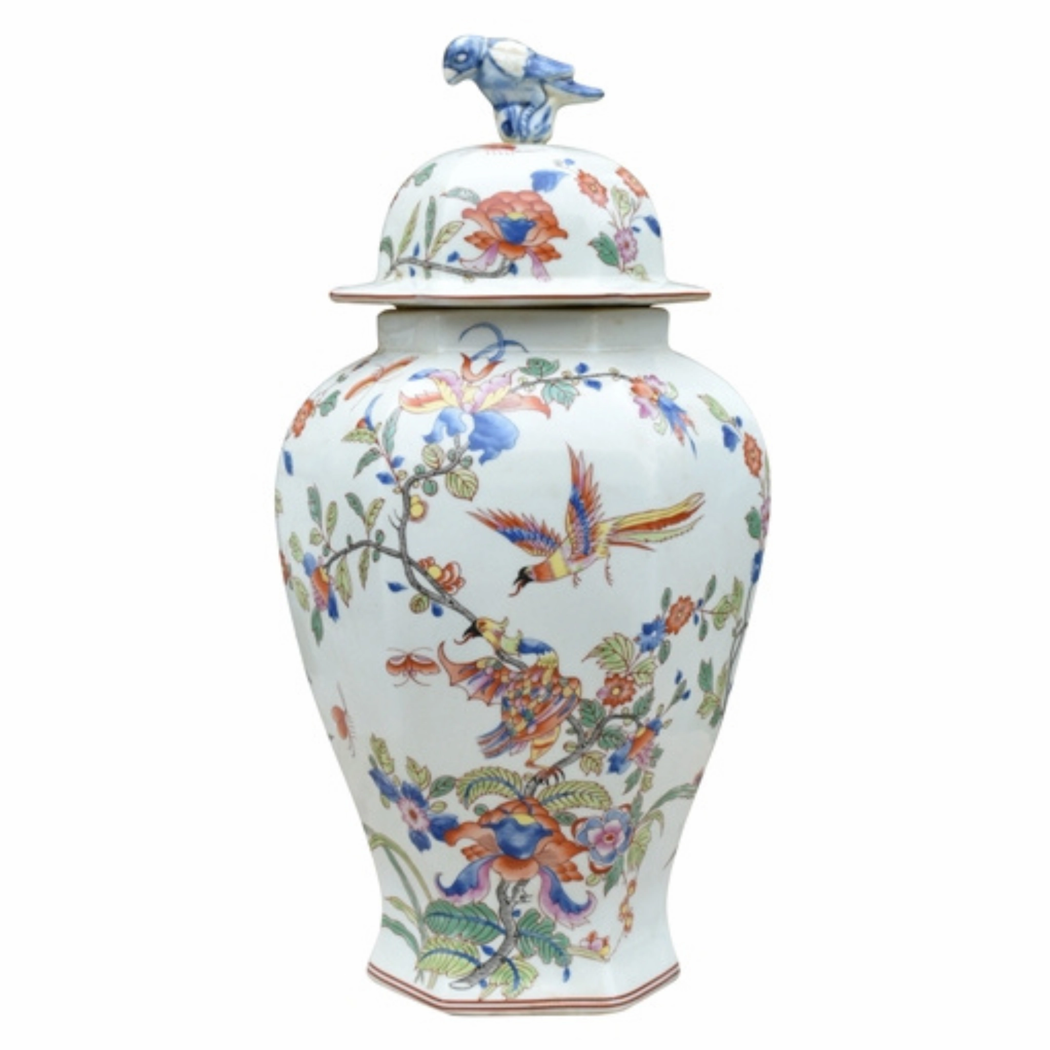 Porcelain Floral Lidded Hex Jar home display ornament