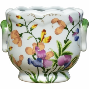 Porcelain Floral Motif Scalloped Edge Cachepot home display ornament