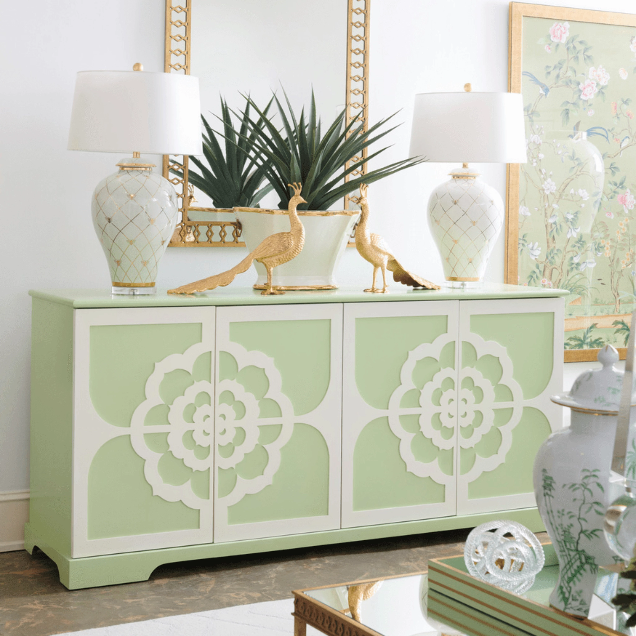 Porcelain Green Chinoiserie Jar with Lid