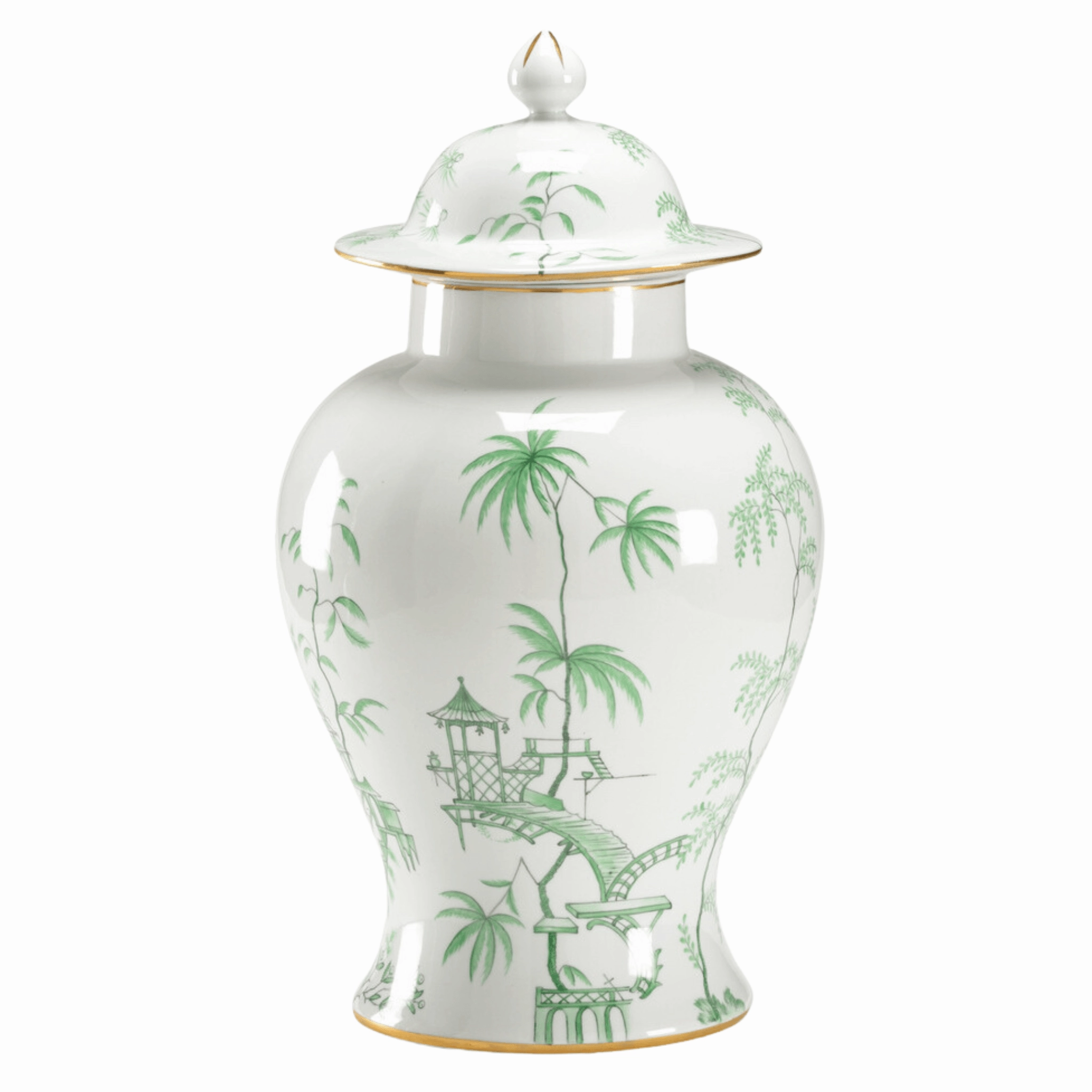 Porcelain Green Chinoiserie Jar with Lid home display ornament