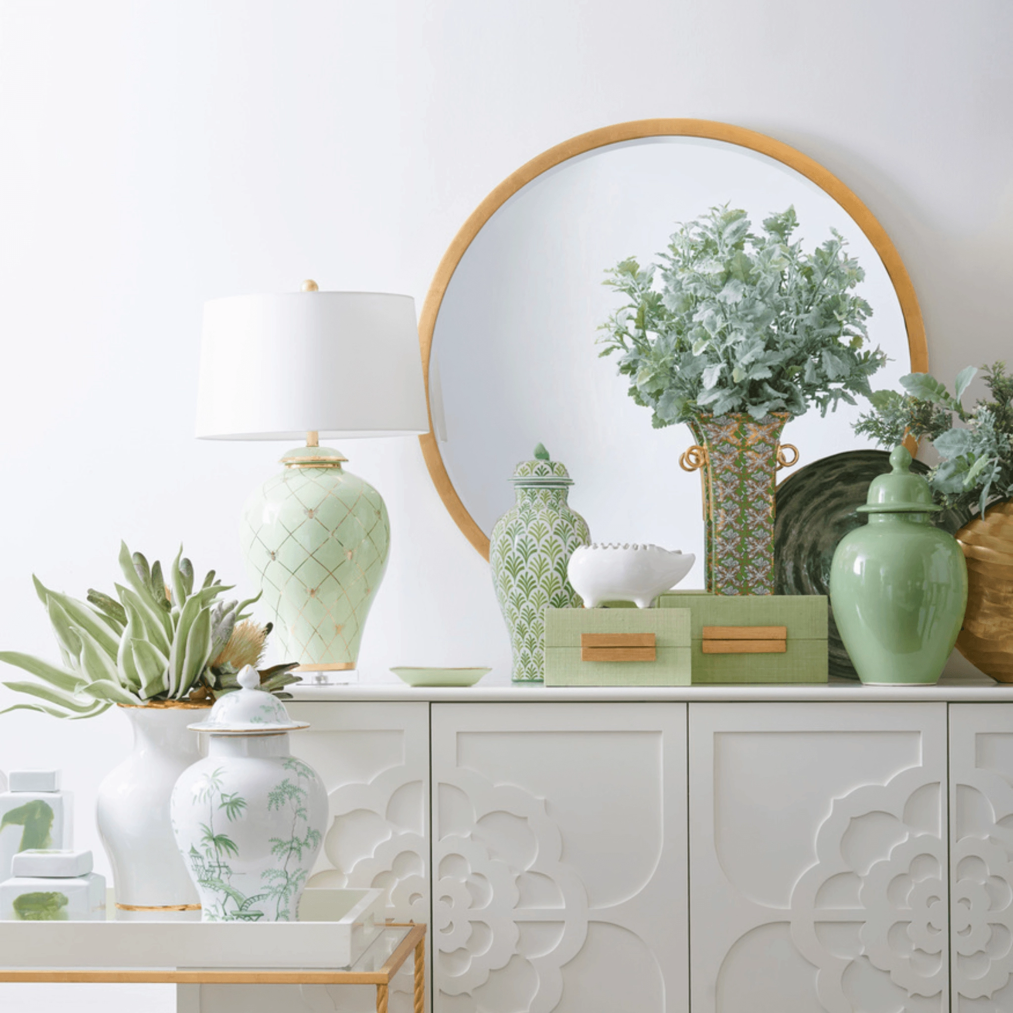 Porcelain Green Chinoiserie Jar with Lid