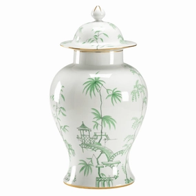 Porcelain Green Chinoiserie Jar with Lid home display ornament