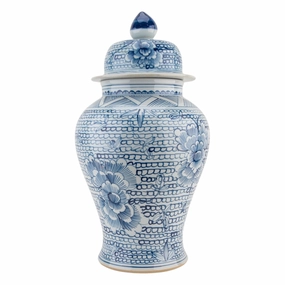 Porcelain Lidded Blue And White Flower Jar home display ornament