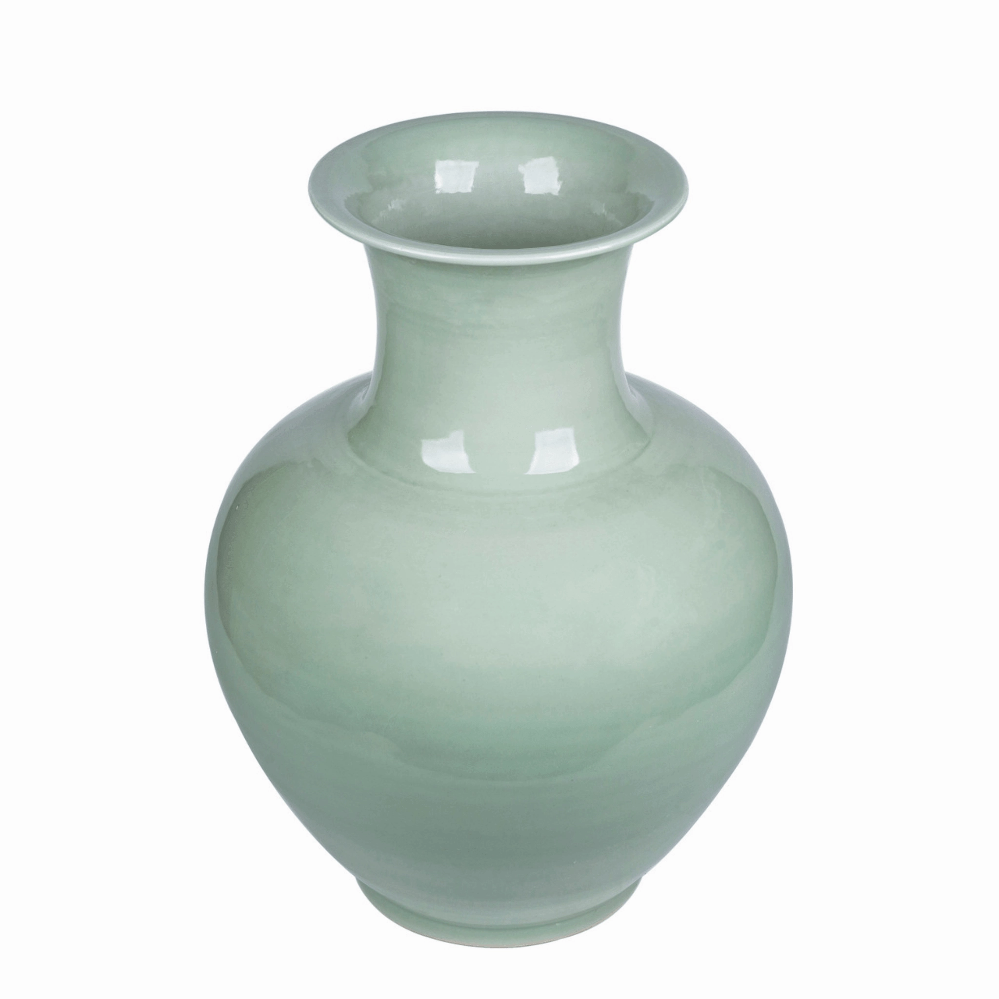 Porcelain Mint Celadon Green Lion Mouth Jar Vase