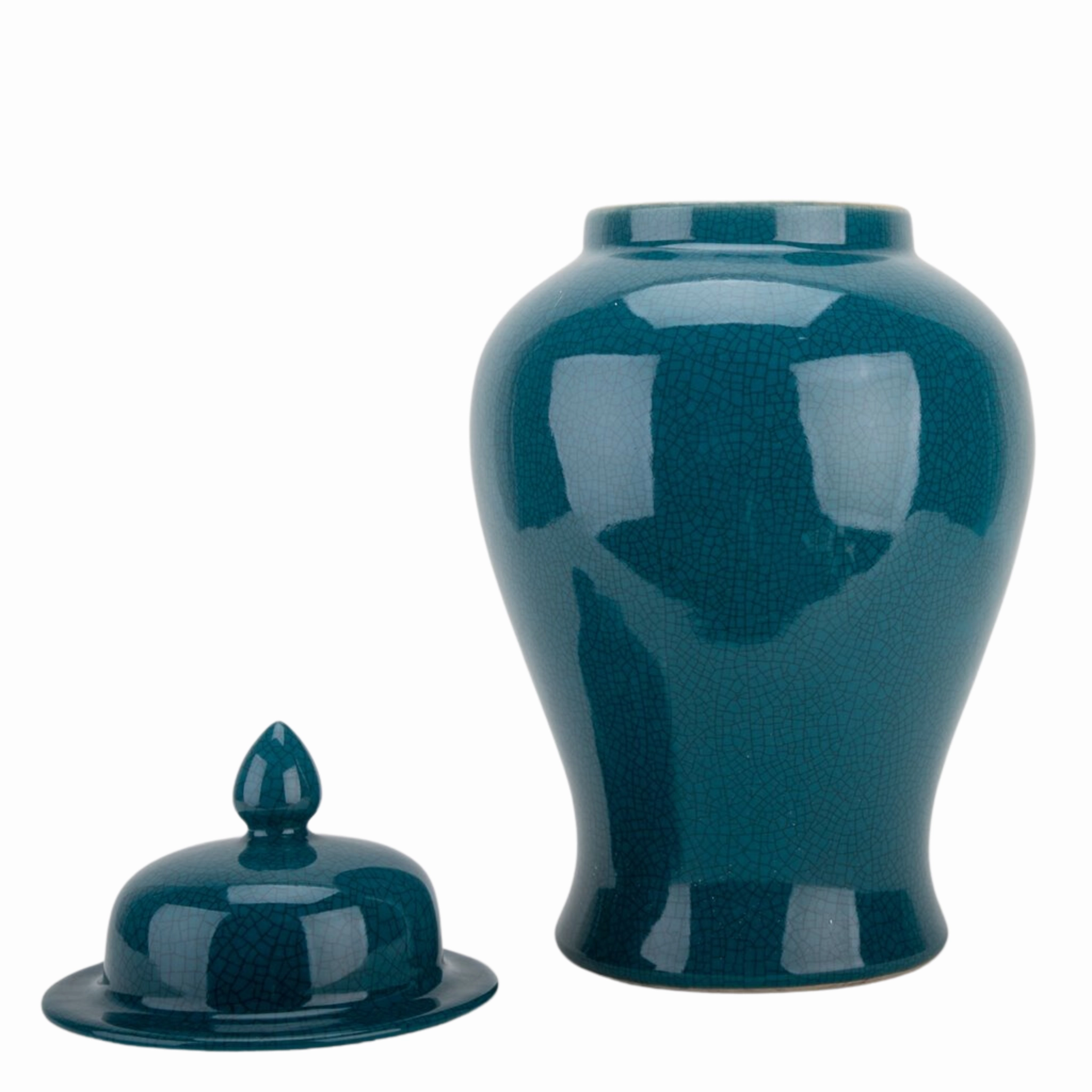 Porcelain Peacock Green Lidded Temple Jar