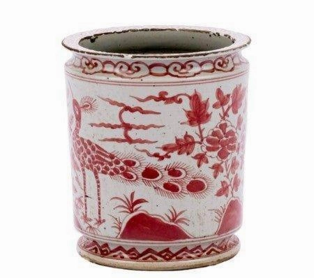 Porcelain Underglaze Red Bird Motif Orchid Pot
