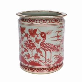 Porcelain Underglaze Red Bird Motif Orchid Pot home display ornament