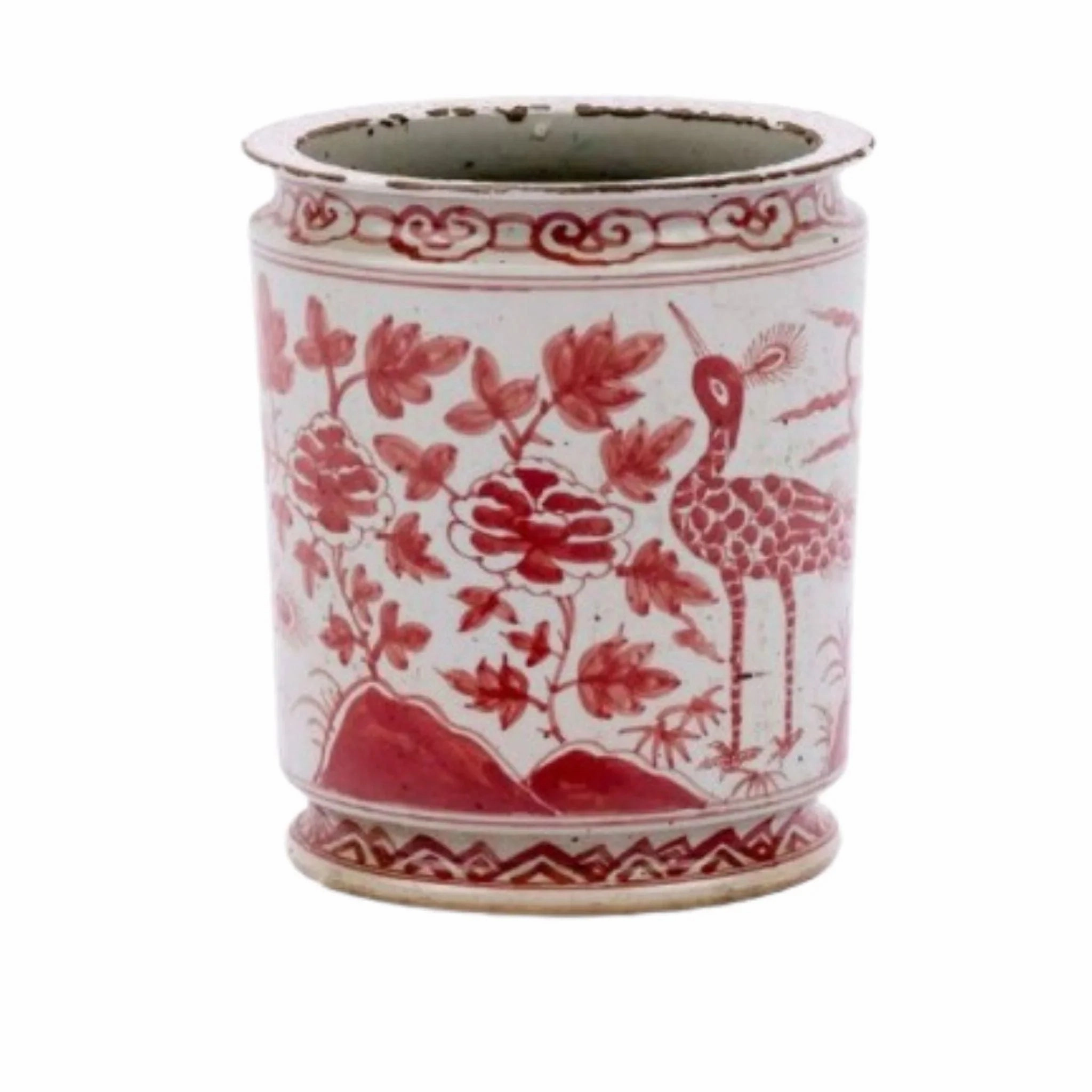 Porcelain Underglaze Red Bird Motif Orchid Pot