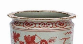 Porcelain Underglaze Red Bird Motif Orchid Pot
