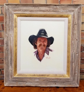 PORTRAIT PAINTING OF A COWBOY BY LARRY WOLF classic mural painting