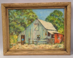PRIMITIVE BARN OIL PAINTING classic mural painting