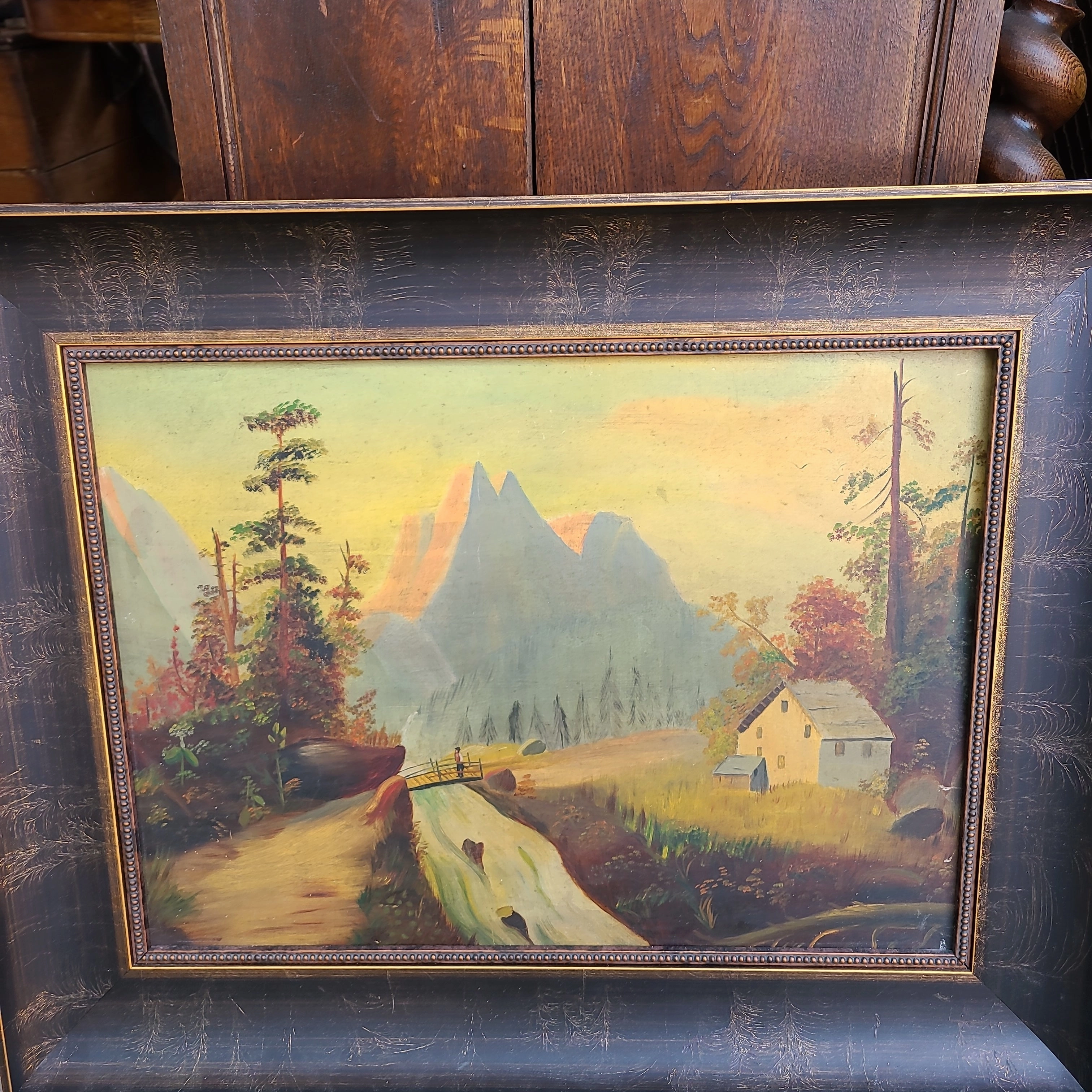 PRIMITIVE LANDSCAPE OIL PAINTING
