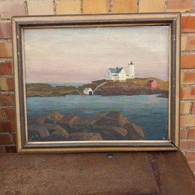 PRIMITIVE OIL PAINTING OF A LIGHTHOUSE classic mural painting