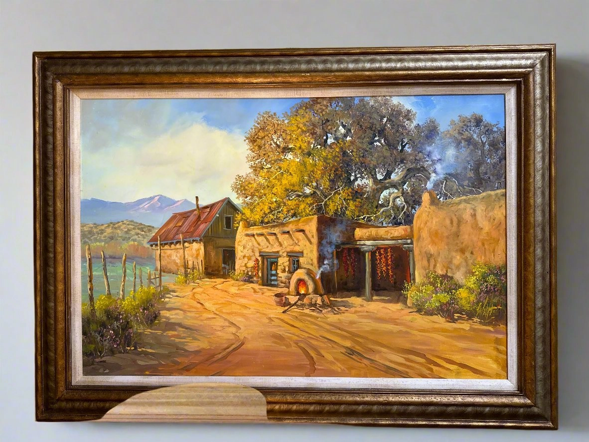 PUEBLO SCENE OIL PAINTING ON BOARD BY BY WALT GONSKE classic mural painting