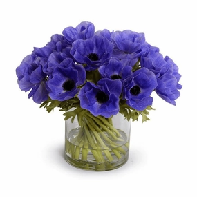 Purple Anemone Arrangement in Clear Glass Vase home display ornament