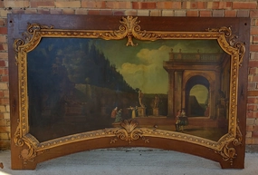 QUARTER SAWN OAK PANEL WITH LANDSCAPE OIL PAINTING FROM A 19TH CENTURY CAROUSEL classic mural painting