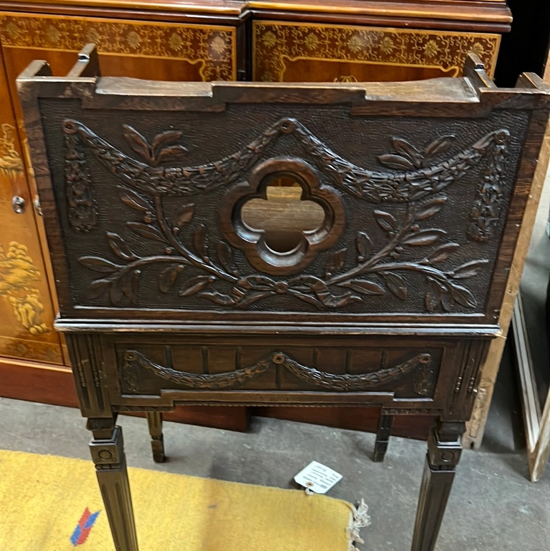 QUATREFOIL CARVED OAK LOUIS XVI 2-TIER STAND WITH DRAWER