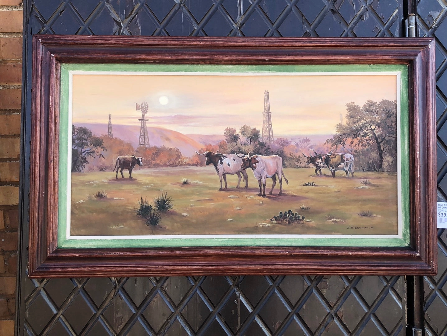 R.M. STEWART OIL PAINTING OF LONG HORNS classic mural painting