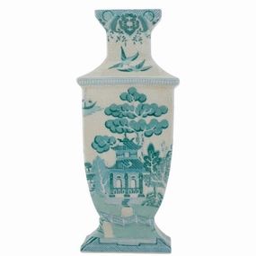 Rectangular Vase in Turquoise and White Willow Pattern home display ornament