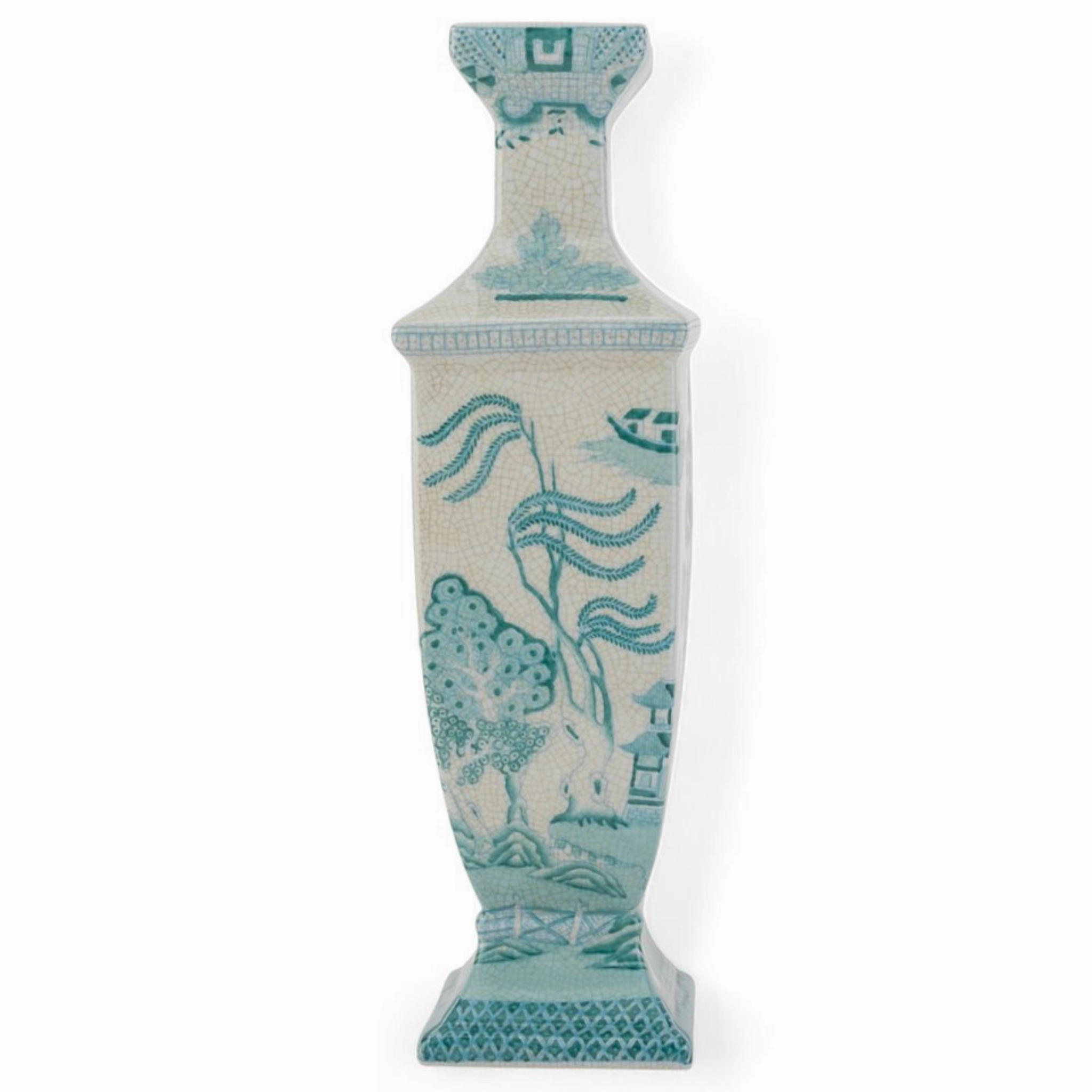 Rectangular Vase in Turquoise and White Willow Pattern