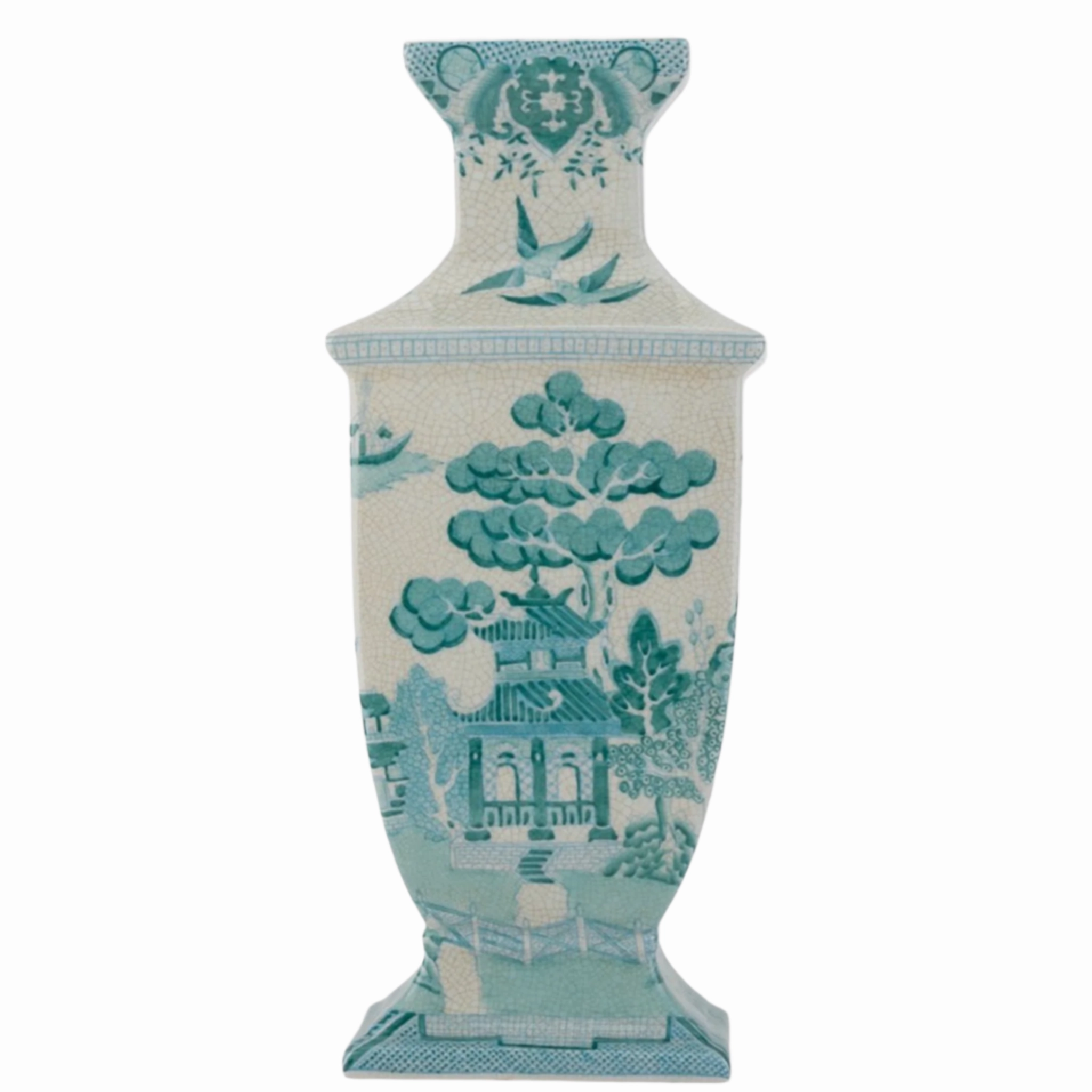 Rectangular Vase in Turquoise and White Willow Pattern home display ornament