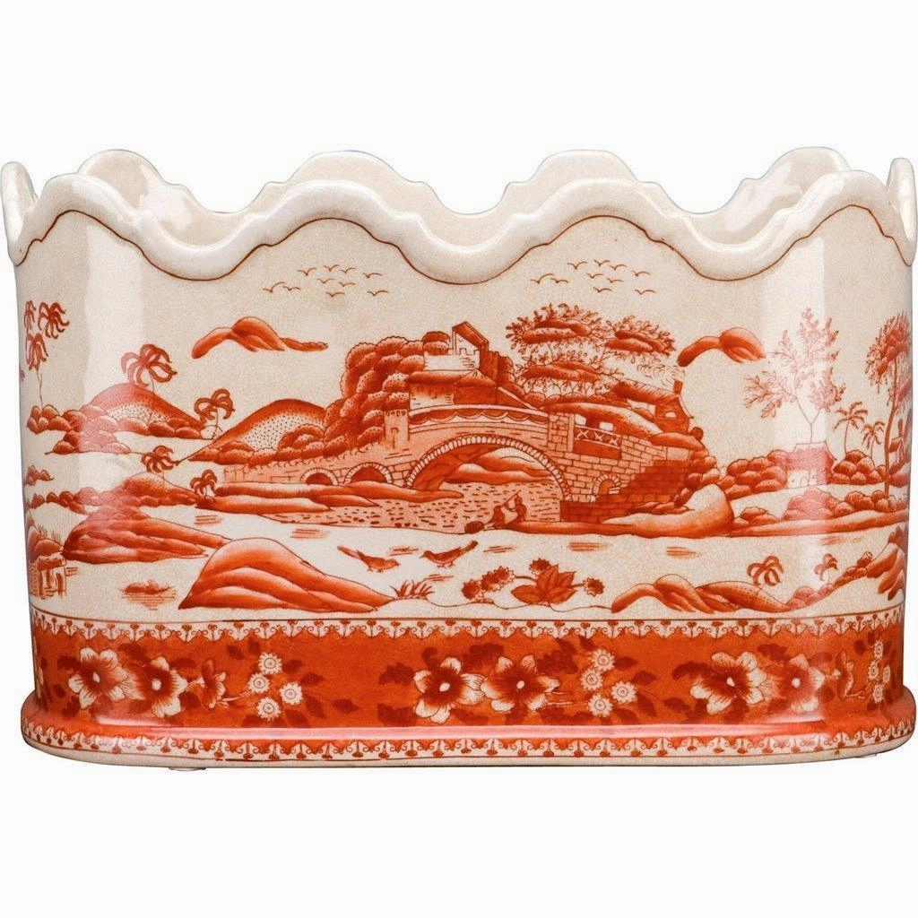 Red and White Willow Porcelain Planter home display ornament