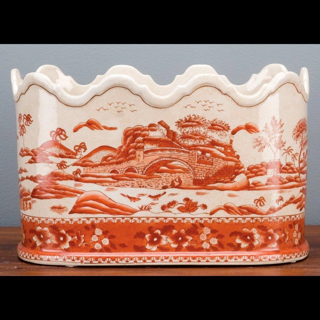 Red and White Willow Porcelain Planter