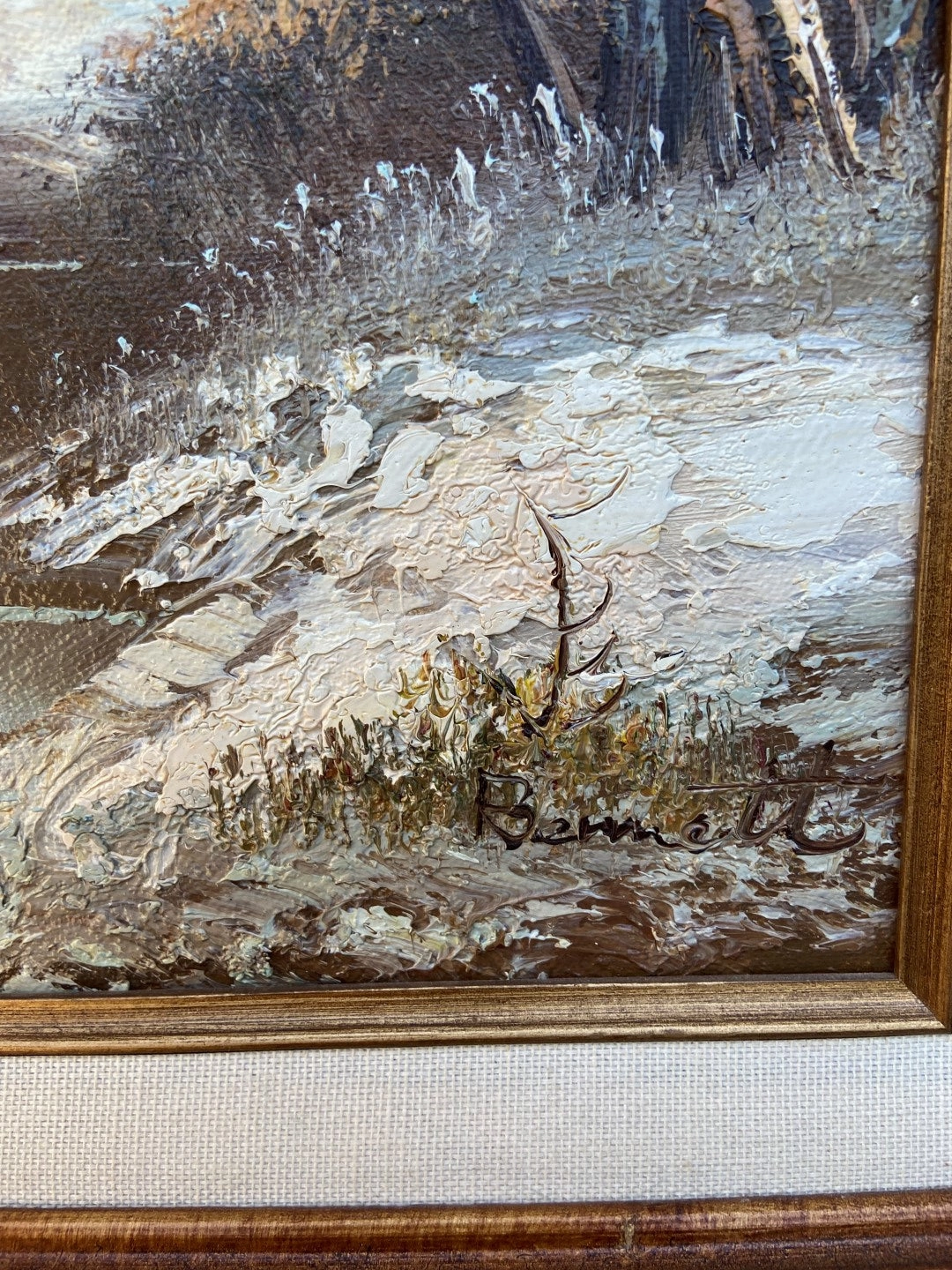RED BARN IN THE SNOW OIL PAINTING