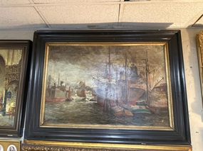 RESTORED SHIP OIL PAINTING 1881-1961 classic mural painting