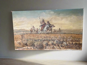 RM DEMILLE 1949 INDIAN PAINTING UNFRAMED classic mural painting