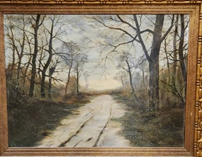 ROAD TO SOMEWHERE LANDSCAPE OIL PAINTING WITH ORNATE FRAME classic mural painting