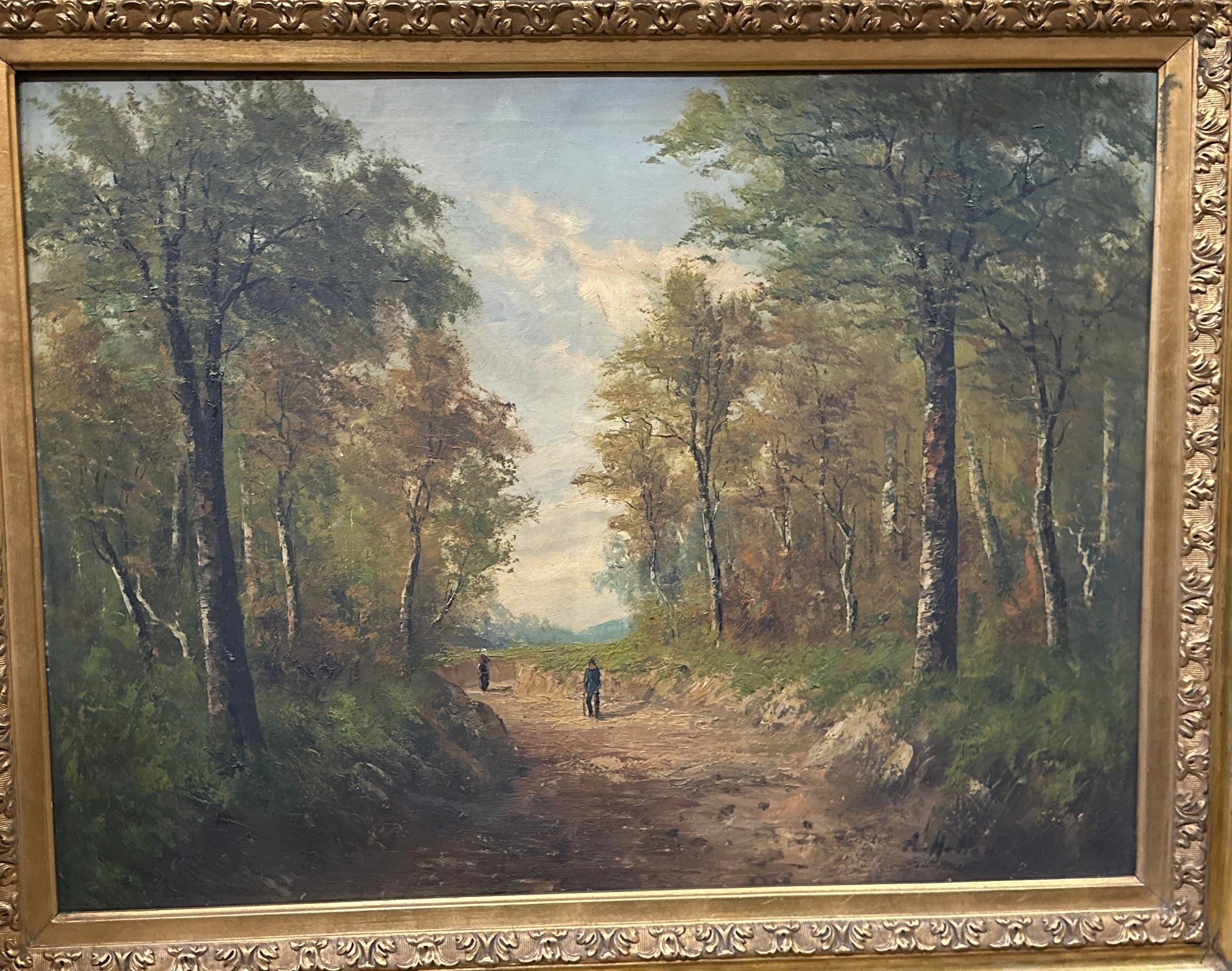 ROAD TO SOMEWHERE LANDSCAPE OIL PAINTING WITH ORNATE FRAME