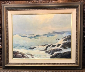 ROBERT WOOD 1953 LARGE SEASCAPE OIL PAINTING classic mural painting