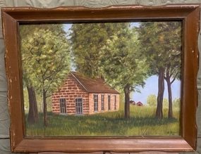 ROCK HOUSE IN THE WOODS OIL PAINTING BY PETERS IN FRAME classic mural painting