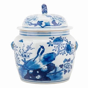 Round Cover Lid Jar Floral and Bird home display ornament